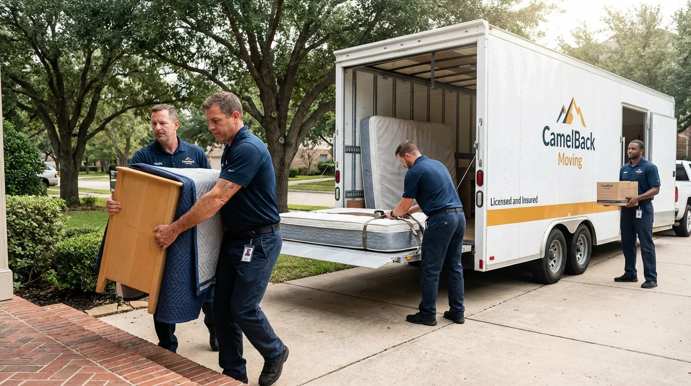 Crew loading residential truck for cross-state move from Barron, WI