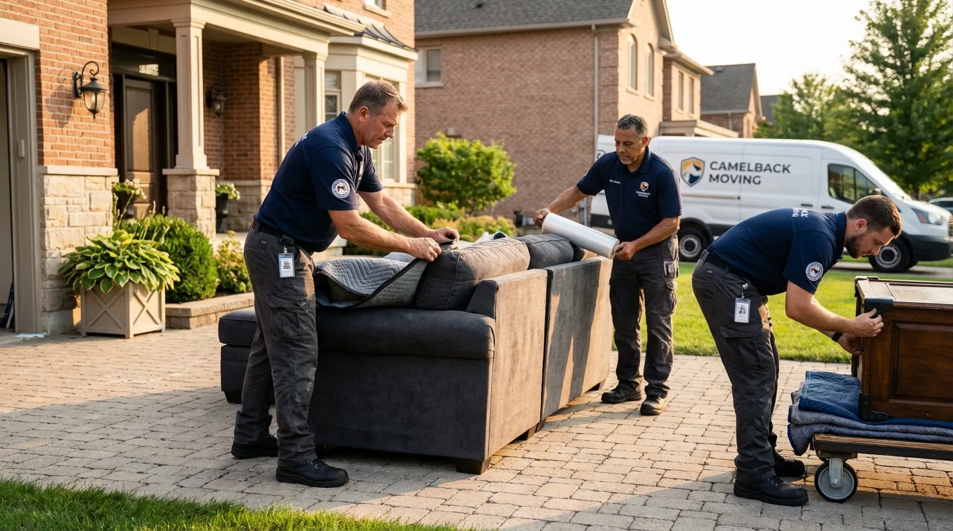 Large estate moving crew wrapping furniture in Barron, WI