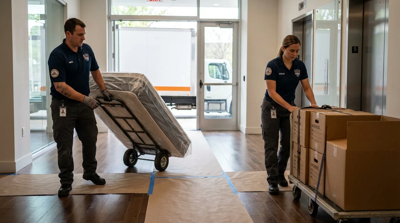 Professional apartment movers loading elevator in Barron, WI
