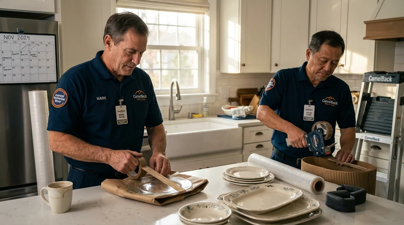 Professional crew packing kitchen dishware in Barron, WI